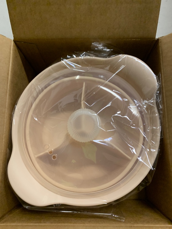 Photo 1 of 42oz Microwave Silicone Steamer 3 Compartmented for Vegetables/Fish/Baby Food, 4 in 1 Microwave Pot with Handle, Lid & Basket, Oven & Dishwasher Safe, Easy Clean, Korea Design 100% Food Grade (Pink)