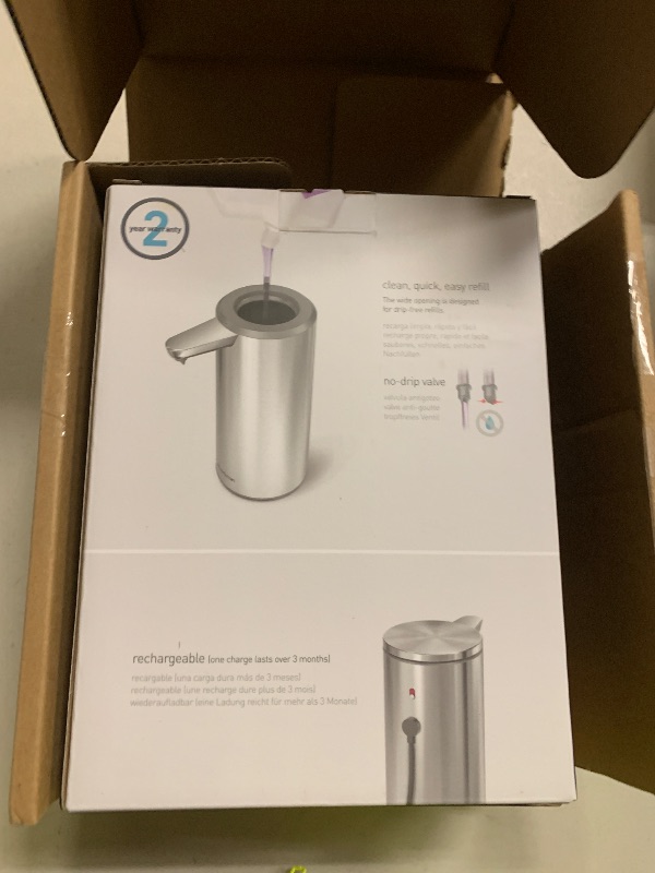 Photo 1 of simplehuman 9 oz. Touch-Free Automatic Rechargeable Sensor Pump, Brushed Stainless Steel, New