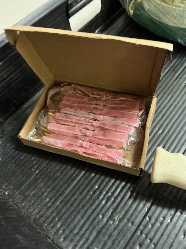 Photo 1 of 24 Pcs Velvet Christmas Tree Bows,Rustic Crafts Gift Velvet Ribbon Bows Twist Tie Bows for Xmas Wreaths Garland Gift Wrapping Wedding Decor (3/8'' Wide, 5 * 7 inch) (Pink, Medium)