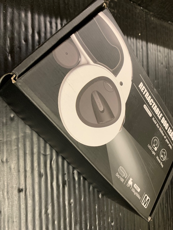 Photo 1 of COSOWO Retractable Dog Leash with USB Rechargeable LED Light, 16 ft Heavy Duty Dog Lead with Poop Bag Holder & Steel Cable, Leash for Small Medium Large Dogs, White