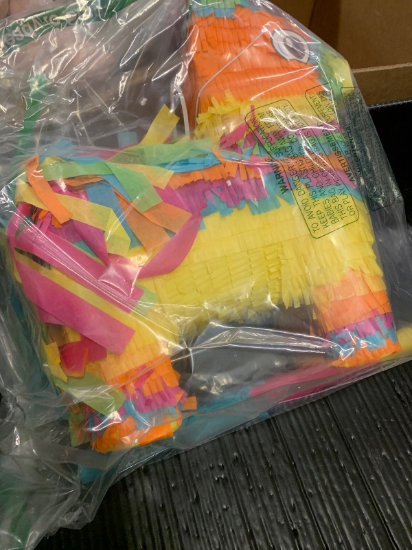 Photo 1 of 16" Cinco de Mayo Pinata, Large Rainbow Color Donkey Pinata 16 x 13 x 5.5 ln with Stick and Blindfold for Fiestas Mexican Party Decoration, Photo Prop, Taco Tuesday Event