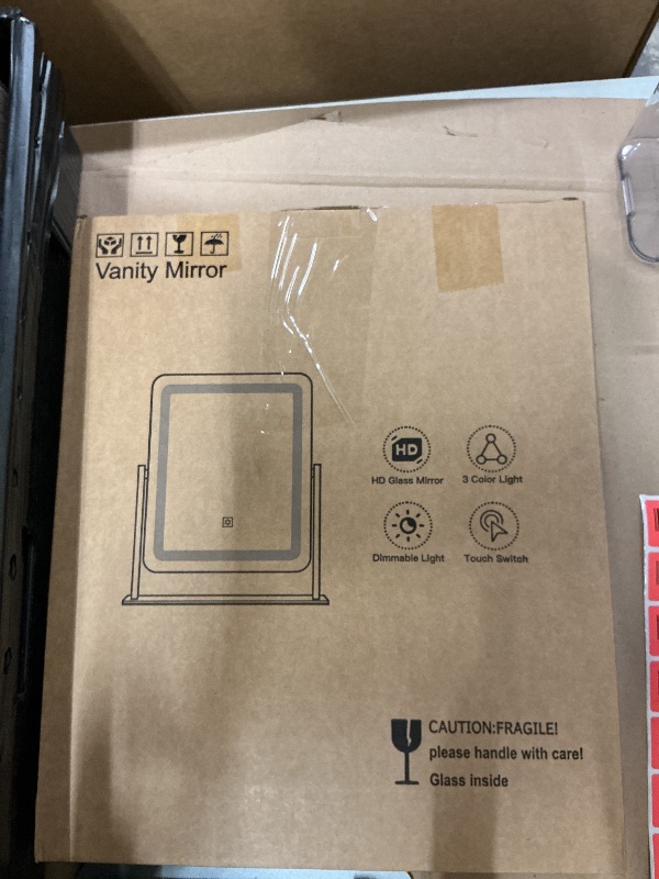 Photo 1 of FENNIO Vanity Mirror with Lights - 15"x12.6" LED Lighted Makeup Mirror, Large Makeup Mirror with Lights, Touch Screen with 3-Color Lighting, Dimmable, for Vanity Desk Tabletop, Bedroom