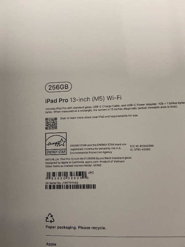 Photo 1 of Apple iPad Pro 13-inch (M5): Ultra Retina XDR Display, 256GB, Landscape 12MP Front Camera/12MP Back Camera, LiDAR Scanner, Wi-Fi 7 with Apple N1, Face ID, All-Day Battery Life — Space Black— UNOPENED, SEALED 