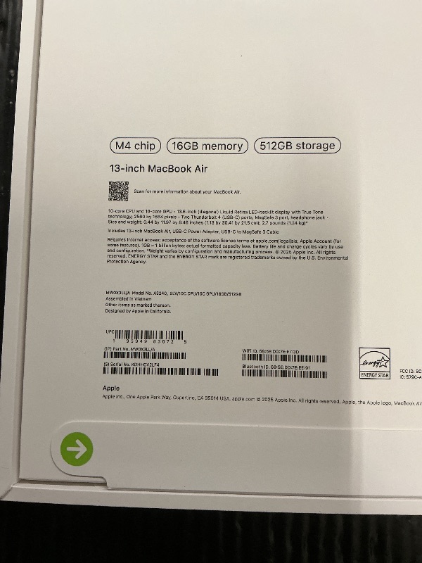 Photo 1 of Apple 2025 MacBook Air 13-inch Laptop with M4 chip: Built for Apple Intelligence, 13.6" Liquid Retina Display, 16GB Unified Memory, 512GB SSD Storage, 12MP Center Stage Camera, Touch ID, Silver — UNOPENED; SEALED 
