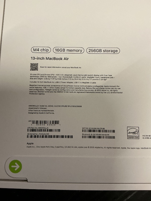 Photo 1 of Apple 2025 MacBook Air 13-inch Laptop with M4 chip: Built for Apple Intelligence, 13.6" Liquid Retina Display, 16GB Unified Memory, 256GB SSD Storage, 12MP Center Stage Camera, Touch ID, Silver—- UNOPENED; SEALED 