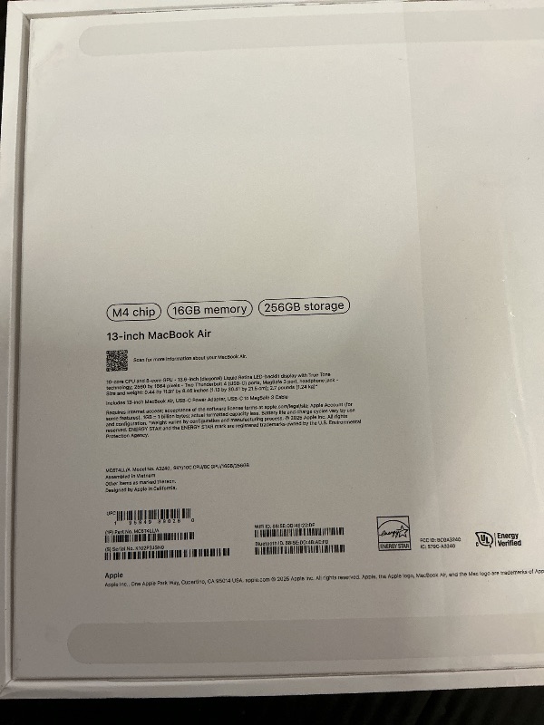 Photo 1 of Apple 2025 MacBook Air 13-inch Laptop with M4 chip: Built for Apple Intelligence, 13.6" Liquid Retina Display, 16GB Unified Memory, 256GB SSD Storage, 12MP Center Stage Camera, Touch ID, Sky Blue— MISSING CHARGERS