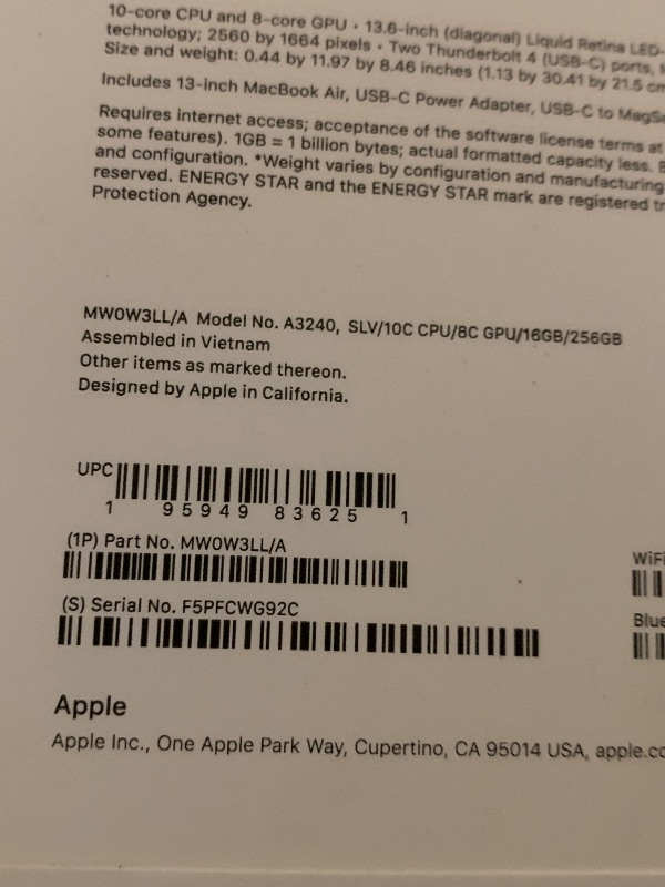 Photo 1 of Apple 2025 MacBook Air 13-inch Laptop with M4 chip: Built for Apple Intelligence, 13.6-inch Liquid Retina Display, 16GB Unified Memory, 256GB SSD Storage, 12MP Center Stage Camera, Touch ID; Silver