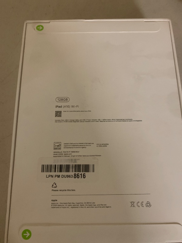 Photo 1 of Apple iPad 11-inch: A16 chip, 11-inch Model, Liquid Retina Display, 128GB, Wi-Fi 6, 12MP Front/12MP Back Camera, Touch ID, All-Day Battery Life — Blue