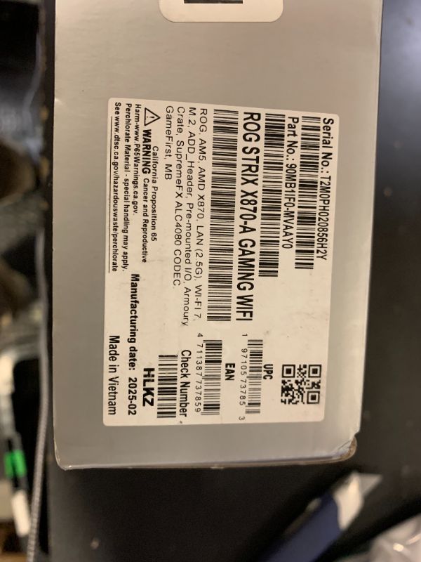 Photo 1 of ASUS ROG Strix X870-A Gaming WiFi AMD AM5 X870 ATX Motherboard 16+2+2 Power Stages, Dynamic OC Switcher, Core Flex, DDR5 AEMP, WiFi 7, 4X M.2, PCIe® 5.0, Q-Release Slim, USB4®, AI OCing & Networking