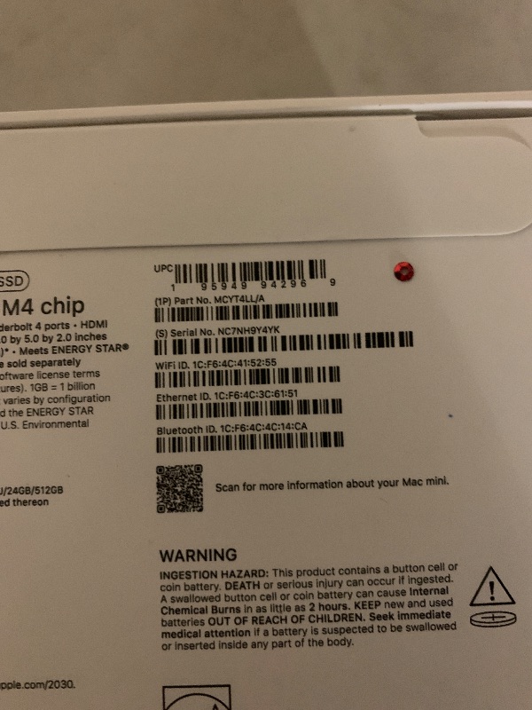 Photo 1 of Apple 2024 Mac mini Desktop Computer with M4 chip with 12?core CPU and 16?core GPU: Built for Apple Intelligence, 24GB Unified Memory, 512GB SSD Storage, Gigabit Ethernet. Works with iPhone/iPad