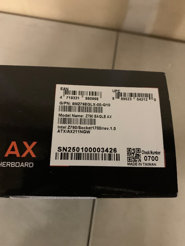 Photo 1 of GIGABYTE Z790 Eagle AX LGA 1700 ATX Motherboard, Support Intel Core 14th/13th/12th Gen, DDR5, 12+1+1 Power Phase, 3X M.2, PCIe 5.0, USB-C 3.2, WIFI6E, 2.5GbE, Q-Flash, EZ-Latch, RGB Fusion