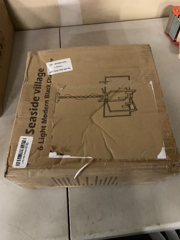 Photo 1 of Black Farmhouse Chandelier, 6 Light Geometric Dining Room Light Fixture, Modern Industrial Metal Ceiling Light Rustic Hanging Pendant Lights with E12 base for Kitchen Island Entryway Foyer, Indoor