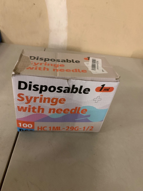 Photo 1 of 1ML Syringe, Lab Supplies Syringes 29G 1/2 Inch with Cover, Individually Wrapped, Pack of 100