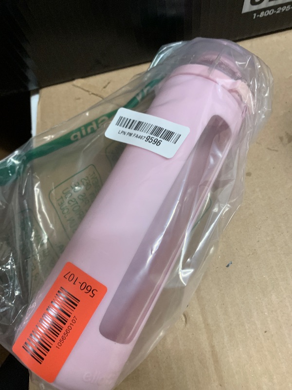 View 2 of Ello Syndicate 20oz Reusable Glass Water Bottle with One-Touch Leak Proof Flip Lid, Protective Non-Slip Silicone Sleeve, Carry Loop for Coffee, Tea and Water, BPA-free, Dishwasher Safe, Cashmere Pink