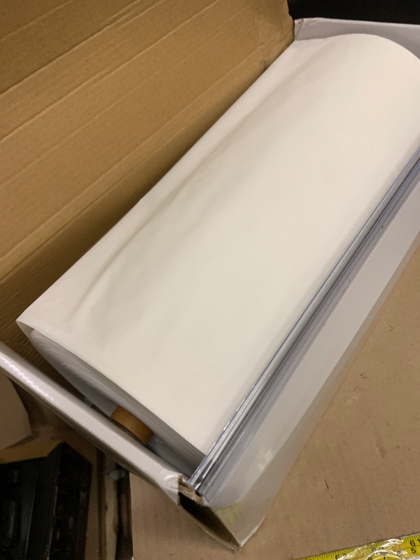 Photo 1 of Party Solids 54 Inch X 300 Feet White Plastic Table Cover Roll in A Cut - to - Size Box with Convenient Slide Cutter. Cuts Up to 36 Rectangle 8 Feet Plastic Disposable Tablecloths