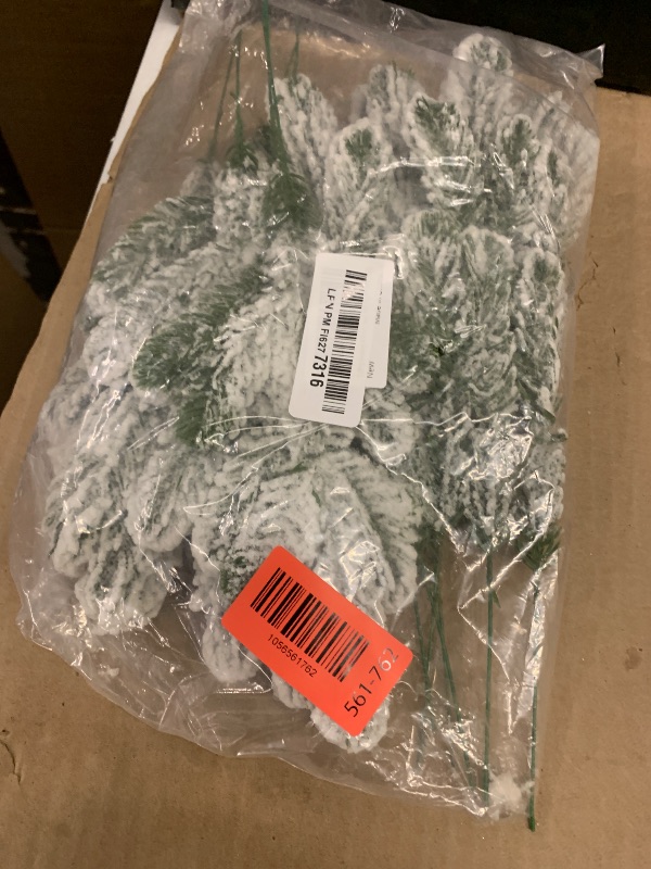 View 2 of 12Pcs Snowy Artificial Pine Needles - Branches Twigs 10.6" Frosted Pine Picks Greenery Stems for Crafts, Wreaths, Garlands - Holiday Decor