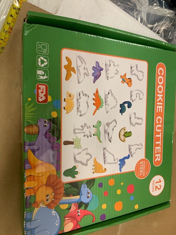 Photo 1 of 12 Pcs Dinosaur Cookie Cutters, Footprint, Eggs,Brontosaurus, Camarasaurus, Stegosaurus, Thiceratops Stainless Steel Cookie Cutters for Baking (Dinosaur)