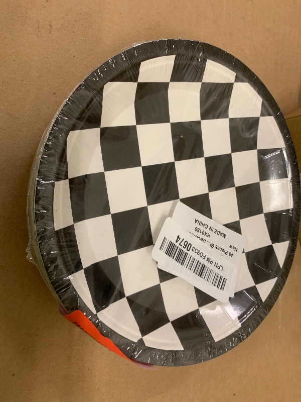 Photo 1 of 48 Pieces Black and White Checkered Flag Party Paper Plates for Race Car Party Supplies 7" Racing Car Theme Disposable Dessert Plates for Boys Men Birthday Baby Shower Race Fans Party Decorations