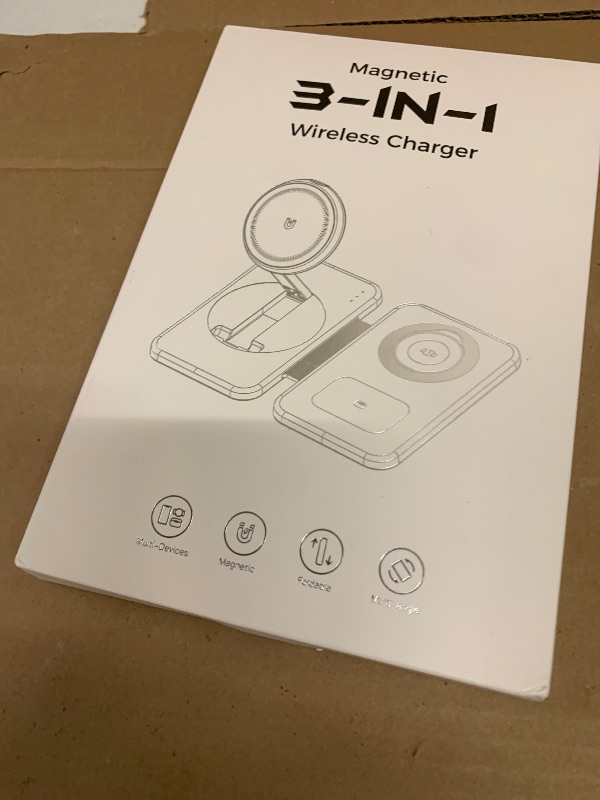 Photo 1 of 3 in 1 Magnetic Wireless Charger for Apple Multiple Devices, Foldable Fast Charging Station - Magsafe Charger Stand, Travel Charger Pad for iPhone 17 16 15 14 13 12 Series/Apple Watch/AirPods Pro