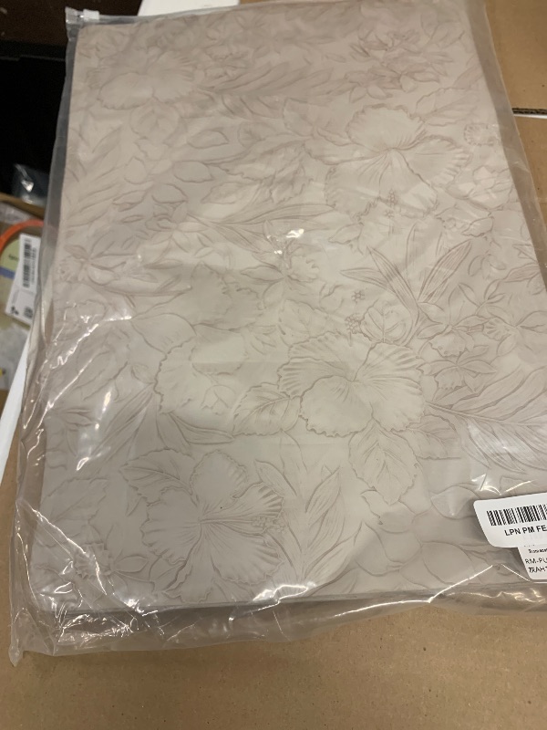 Photo 1 of Romanstile Vinyl Placemats Set of 6-12 X 18 Inch - Heat Resistant Non-Slip Embossed Floral Place Mats 100% Waterproof Oilproof Wipeable Faux Leather Table Mats for Kitchen/Dining/Party, LightGrey