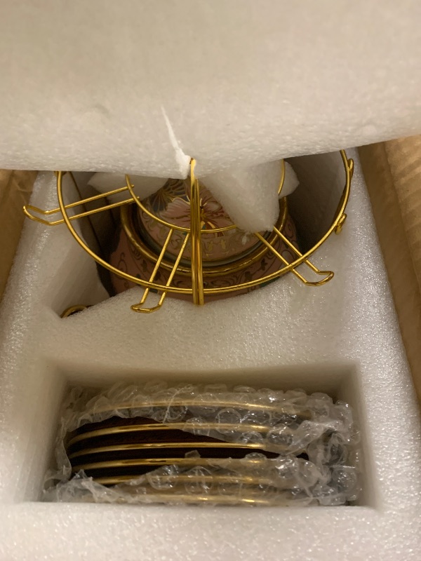 Photo 1 of 20 Pieces Porcelain Tea Set With Metal Holder, European Ceramic tea set for adults,Flower Tea Set,Tea Set For Women With Flower Painting (Large version, Pink)