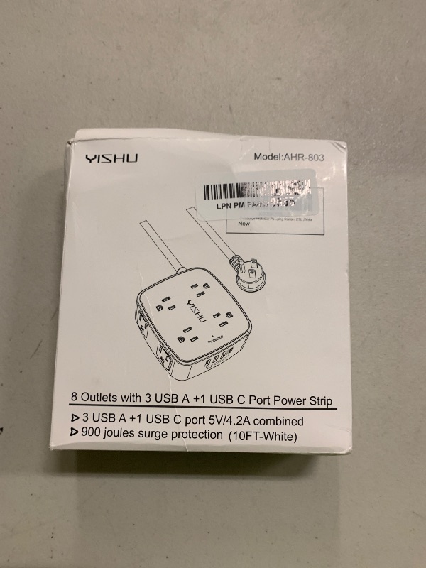 Photo 1 of 10 Ft Surge Protector Power Strip - YISHU 3 Side Outlet Extender with 8 Widely AC Outlets and 4 USB Ports, 10 Feet Extension Cord with Flat Plug, Wall Mount Desk USB Charging Station, ETL,White