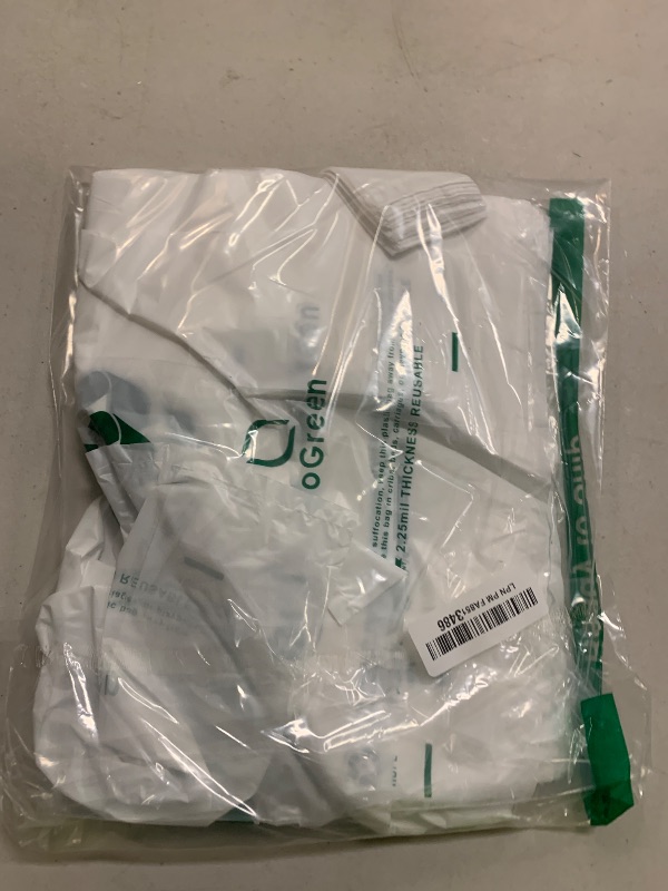 Photo 1 of 100 Count Biodegradable & Reusable T-Shirt Bags with Handles — Extra Heavy Duty 57 Micron (2.25 mil) White Shopping, Retail, Food Trucks & Restaurant Bags, 11.5" x 6.5" x 21" Eco Friendly