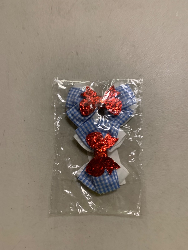 Photo 1 of 2PC Blue White Gingham Hair Bow Clips 3.5 Inch Checker Pigtail Bows Wizard Hair Accessories