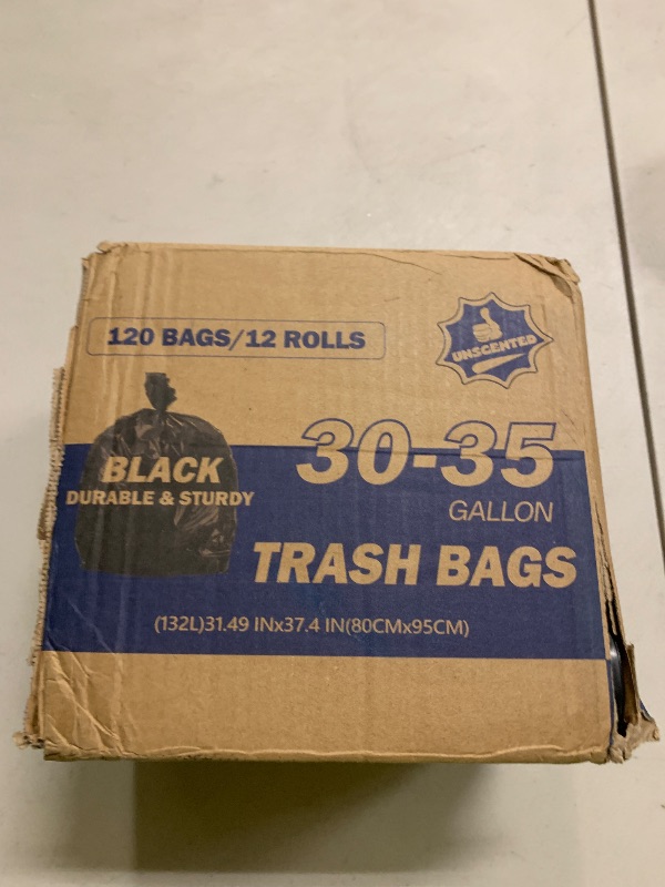 Photo 1 of 30-35 Gallon Black Trash Bags 120 Count - 32" x 37" Large Garbage Bags, 30+ Gallon Strong Trash Can Liners for Home, Commercial Use,Yard Waste, Bulk