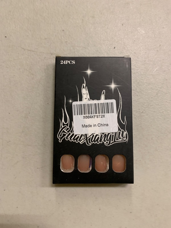 Photo 1 of 24 Pcs French Nude Press on Nails Short Square- ZIFANHU Spring Acrylic Nail Art Kit Fake Nails Press ons Nail Tips Glue on Nails Full Cover Silver Glitter False Nails for Women Manicure