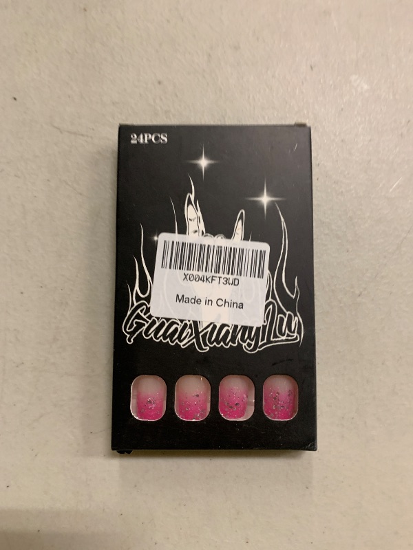 Photo 1 of 24 Pcs Spring Press on Nails Short Square- ZIFANHU Pink Fake Nails Press ons Nail Tips Art Kit Full Cover False Nails with Glitter Design Glue on Nails Stick on Nails Acrylic Manicure Women