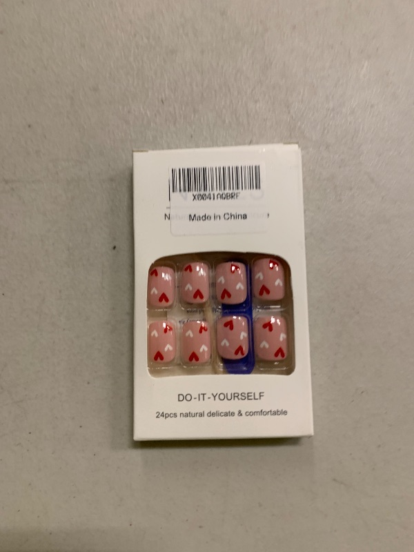 Photo 1 of 24 Pcs Press on Nails Short Square - ZIFANHU Pink Fake Nails Press ons Glue on Nails Full Cover Acrylic Glossy False Nails with Cute Heart Design Stick on Nails for Women Girls DIY