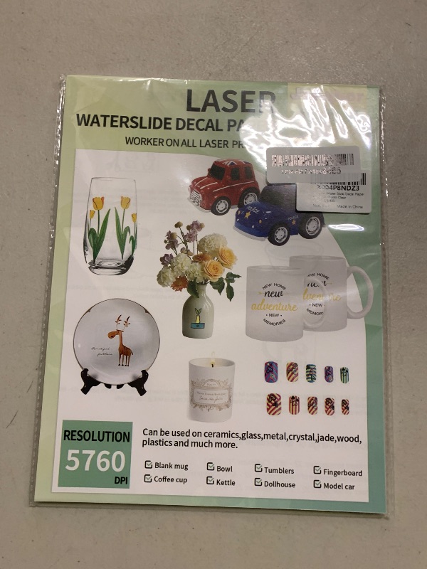 Photo 1 of 20 Sheets Waterslide Decal Paper LASER CLEAR,8.5X11 Inch Water Slide Transfer Paper Transparent Printable for Tumblers,Ceramics,Plastics,Glasses,DIY