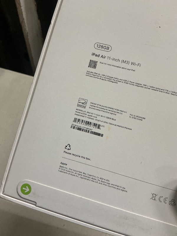 Photo 1 of Apple iPad Air 11-inch with M3 chip Built for Apple Intelligence, Liquid Retina Display, 128GB, 12MP Front/Back Camera, Wi-Fi 6E, Touch ID, All-Day Battery Life — Blue