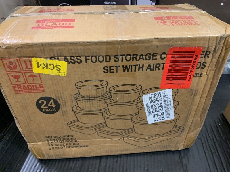 Photo 1 of 24pc Set Glass Food Storage Containers & Bowls with Airtight Lids - Leakproof BPA-Free Meal Prep Airtight Stackable Lunch Boxes, Kitchen Pantry & Storage Organizers - Microwave Freezer Dishwasher Safe