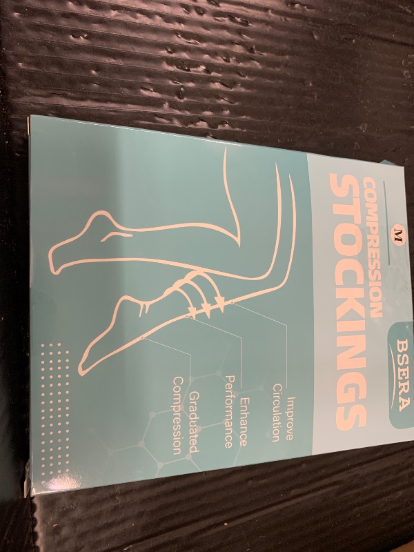 Photo 1 of 2 Pairs Sheer Compression Socks for Women - 15-20 mmHg Knee High Sheer Compression Stockings for Support Circulation Swelling Edema Work Office Travel, Beige, Medium