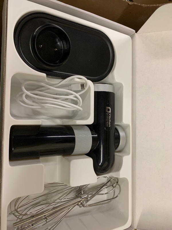 Photo 1 of Kitchen in the box Cordless Rechargeable Hand Mixer for Kitchen, Portable Handheld Electric Mixer with Beaters, Whisks, 6-Speed Digital Display, Charging Base and USB-C Charge Cable (Classic Black)