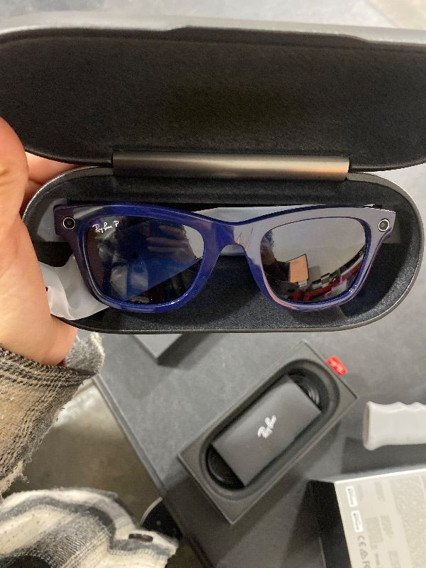 Photo 1 of Ray-Ban Stories | Wayfarer Square Smart Glasses, Shiny Blue/Dark Blue Polarized, 50 mm