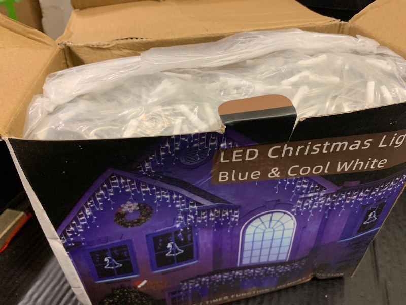 Photo 1 of 164FT 1620 LED Outdoor Christmas Lights - 360 Ice Drops, 12 Pro Modes with Timer Memory & Brightness, Waterproof Hanging Ice String Light for Holiday Wedding Garden Fence House Decor (White & Blue)