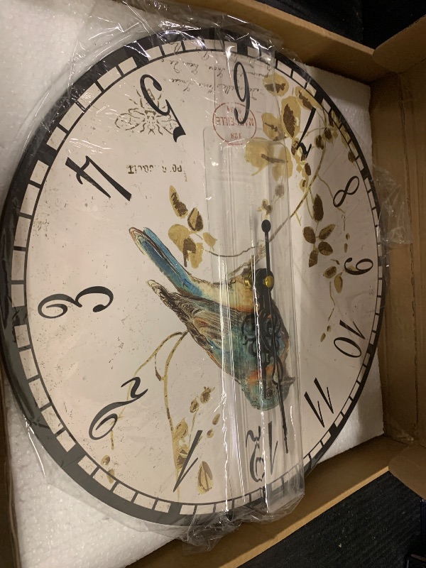 Photo 1 of 12" Retro Vintage Clock Bird French Country Tuscan Style Non-Ticking Silent Wooden Wall Clock Quartz Battery Operated Decor Retro Design for Kitchen/Living Room/Bedroom/Farmhouse