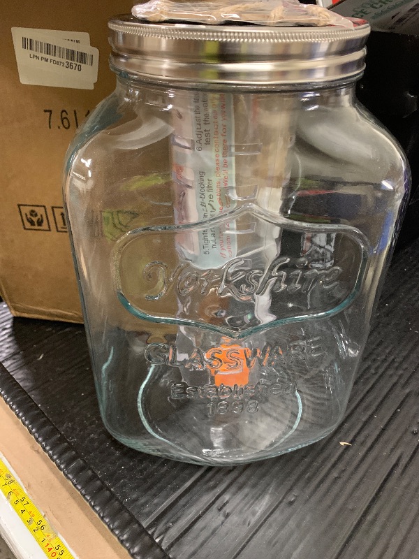 Photo 1 of 2 Gallon Glass Beverage Dispenser with Lid, Stainless Steel Spigot, Glass Drink Dispensers for Parties, Lemonade Dispenser With Ice Cylinder for Weddings, Party,Sun Tea Jar, Water Juice Dispensers