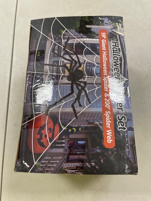 Photo 1 of 200" Halloween Spider Web + 59" Giant Spider Decorations Fake Spiders with Triangular Huge Spiders Web for Indoor Outdoor Halloween Decorations Yard Home Costumes Parties Haunted House Décor
