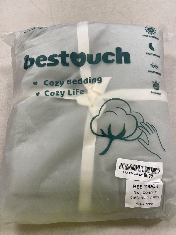 Photo 1 of BESTOUCH Duvet Cover Set 100% Washed Cotton Linen Feel Super Soft Comfortable Chic Lightweight 3 PCs Home Bedding Set Solid Sage Green Cal King