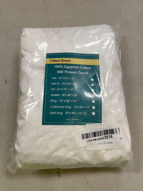Photo 1 of 100% Egyptian Cotton Fitted Sheet Queen Size White, 600 Thread Count, 8-16" Deep Pocket Sheet, Soft & Elastic Sateen Weave Bottom Sheet for Hotel & Home, (White, 1 Pack Fitted Sheet Only, Queen)