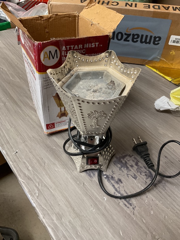 Photo 1 of AM Bakhoor Electric Incense Burner - Oud Frankincense Resin Burner 6.5 Inches Tall (Hexagon) (Silver)