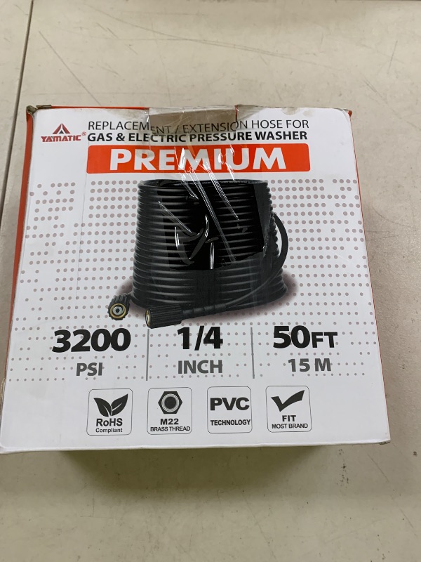 Photo 1 of YAMATIC Pressure Washer Hose 50FT 1/4" M22 Brass Fitting Kink Resistant Power Washer Hose Replacement for Ryobi, Troy Bilt, Greenworks, CRAFTSMAN and more M22 Thread Pressure Washers, 3200 PSI