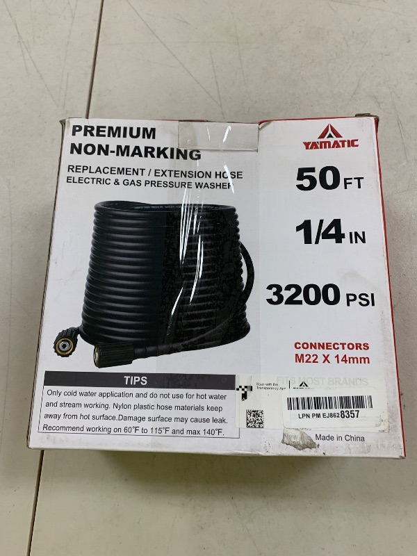 Photo 1 of YAMATIC Pressure Washer Hose 50FT 1/4" M22 Brass Fitting Kink Resistant Power Washer Hose Replacement for Ryobi, Troy Bilt, Greenworks, CRAFTSMAN and more M22 Thread Pressure Washers, 3200 PSI