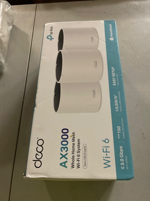 Photo 1 of TP-Link Deco X55 AX3000 WiFi 6 Mesh System - Covers up to 4500 Sq.Ft, Replaces Wireless Router and Extender, 3 Gigabit Ports per Unit, Supports Ethernet Backhaul, Deco X55(2-Pack)
