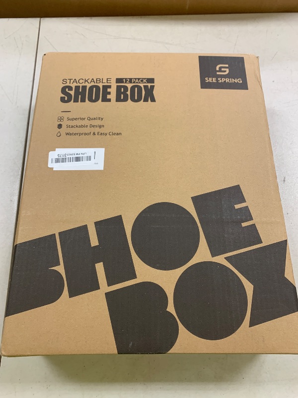Photo 1 of SEE SPRING X-Large Black Modern Plastic Shoe Box, 12 Pack, Clear Front Door, Stackable, Foldable, Ventilated, Fits US Size 11, 13.2''L9.1''W7.3''H Inch, 655.65 Cubic Inches, Already Assembled