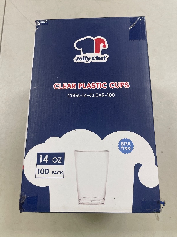 Photo 1 of JOLLY CHEF 14 oz Clear Plastic Cups, 100 Pack Heavy-duty Party Glasses, Disposable plastic cups for wedding Cocktails Tumblers, Ideal for Halloween,Christmas, Thanksgiving Parties